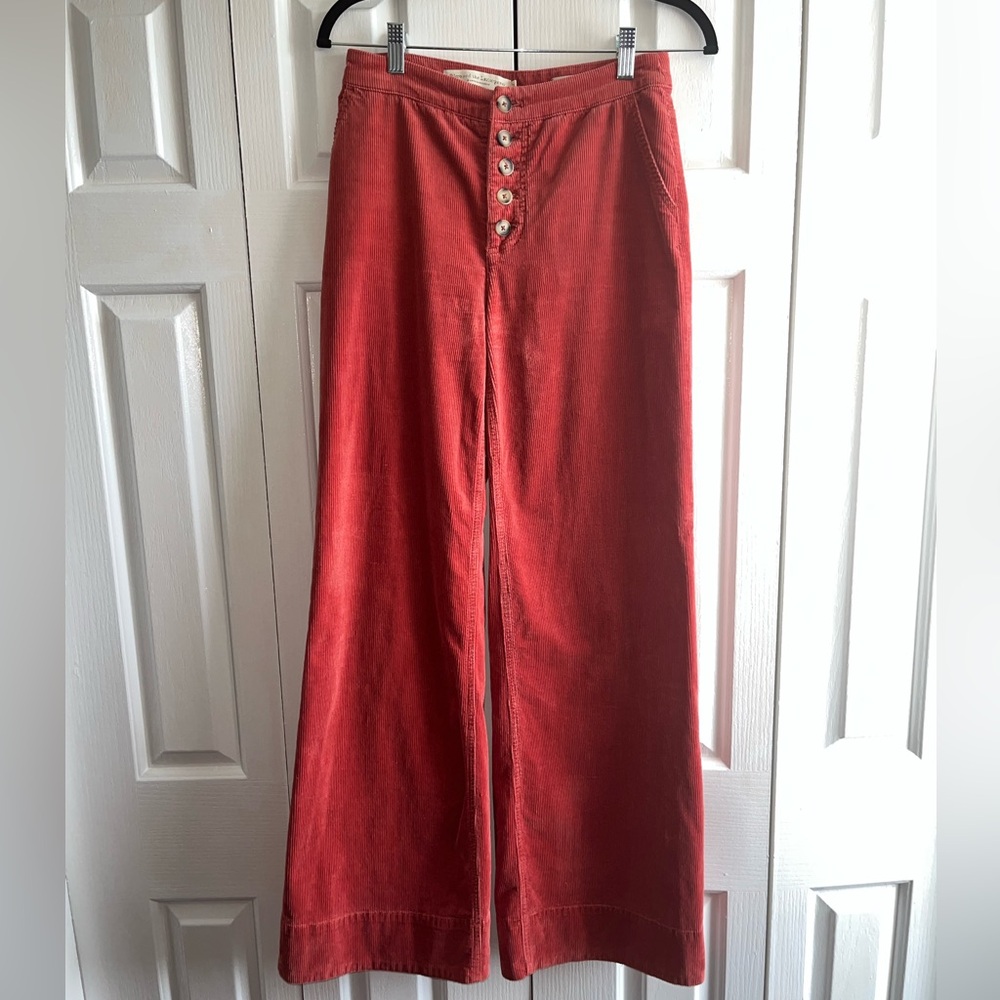 Anthropologie Pilcro and the Letterpress Wide Leg Coral Corduroy Pants - size 26
